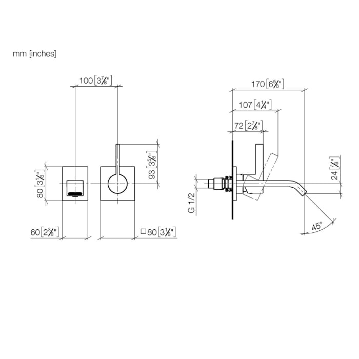 Dornbracht IMO Waschtisch-Wand-Einhandbatterie ohne Ablaufgarnitur, Ausladung 17 cm