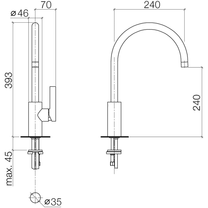 Dornbracht Tara Ultra Einhebelmischer mit Griffhebel rechts