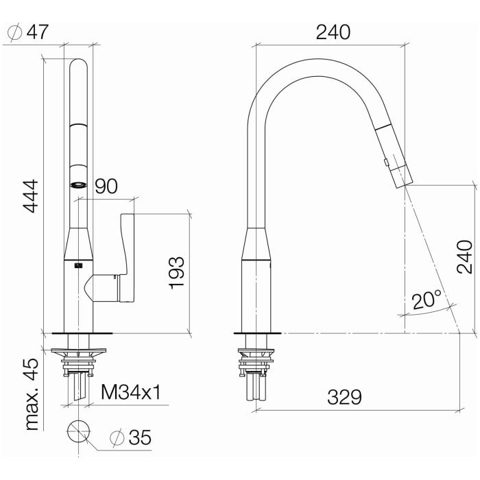 Dornbracht Sync Einhebelmischer Pull-down mit Brausefunktion, mit abgerundeten Auslauf