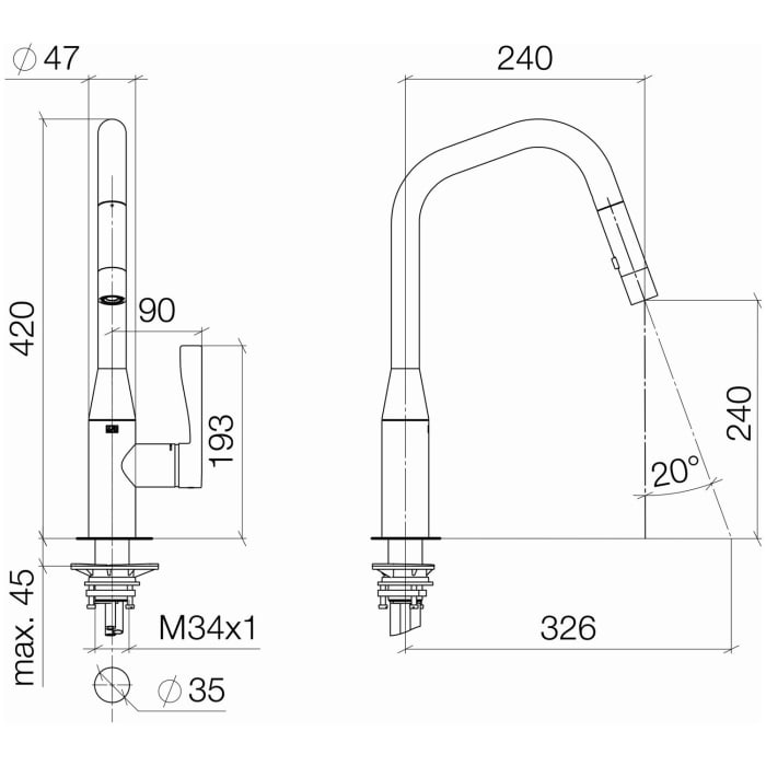 Dornbracht Sync Einhebelmischer Pull-down mit Brausefunktion