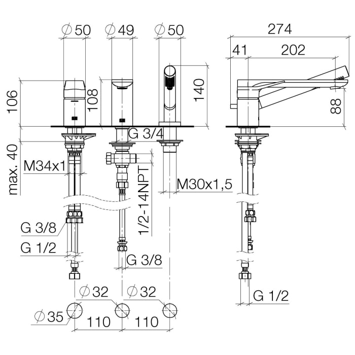 Dornbracht Lissé Wannen-Dreiloch-Einhandbatterie