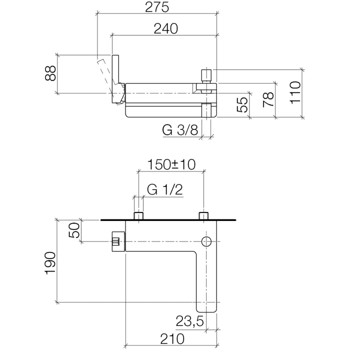 Dornbracht LULU Wannen-Einhandbatterie für Wandmontage ohne Brausegarnitur