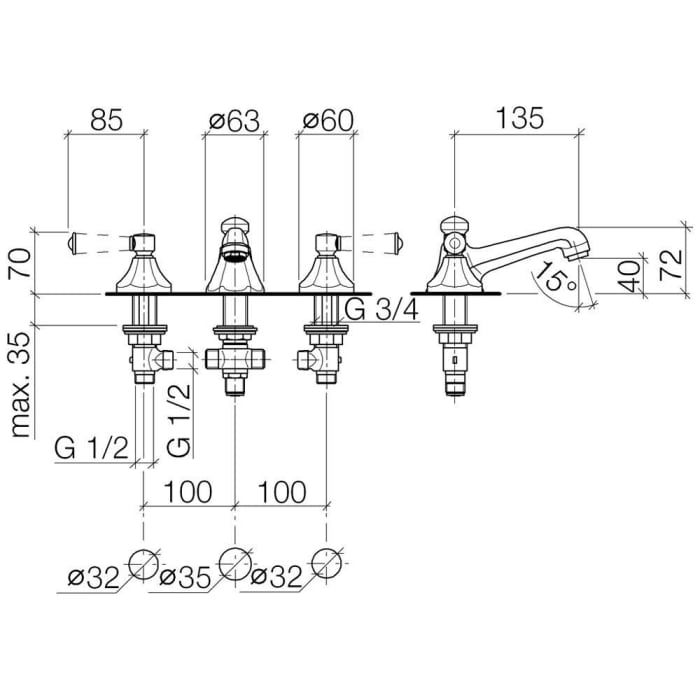 Dornbracht Madison Flair Waschtisch-Dreilochbatterie