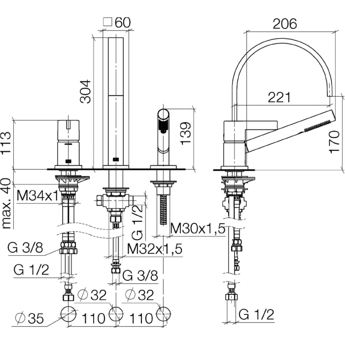 Dornbracht MEM Wannen-Dreiloch-Einhandbatterie für Wannen- oder Fliesenrandmontage