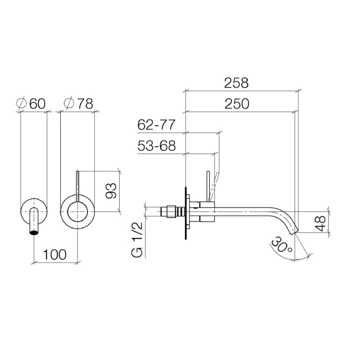 Dornbracht Meta Slim Waschtisch-Wand-Einhandbatterie ohne Ablaufgarnitur