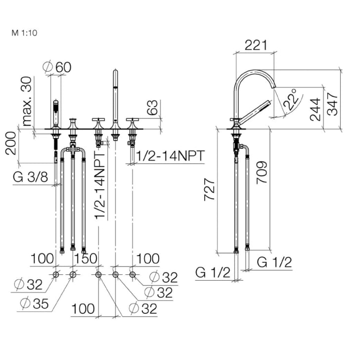Dornbracht VAIA Wannen-Fünflochbatterie für Wannenrandmontage