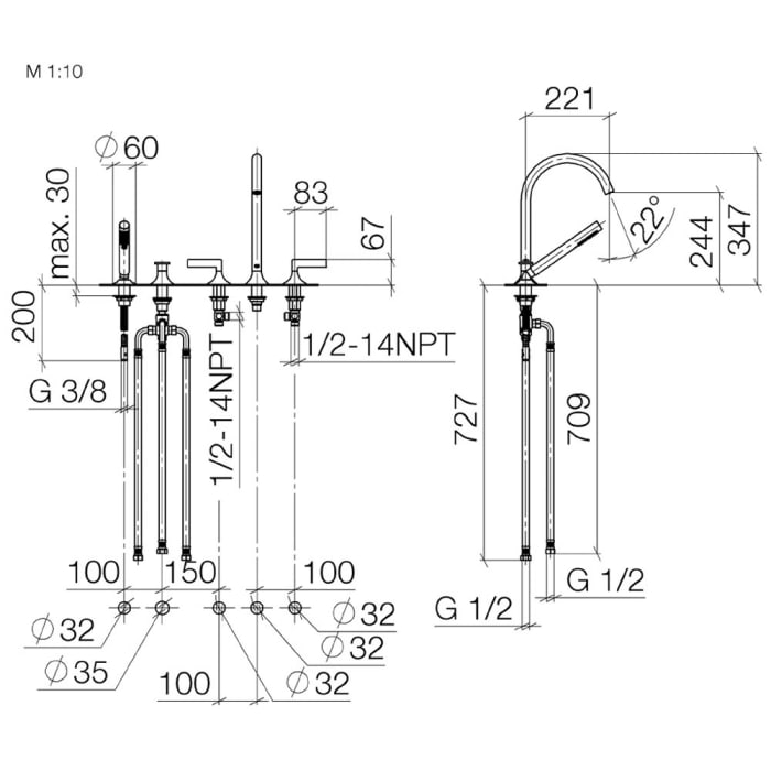 Dornbracht VAIA Wannen-Fünflochbatterie für Wannenrandmontage