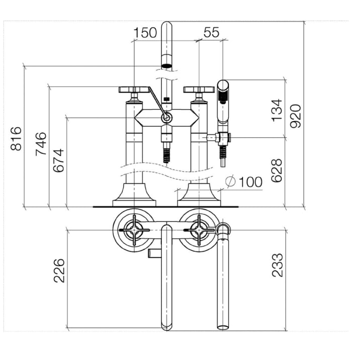 Dornbracht VAIA Wannen-Zweilochbatterie für freistehende Montage inkl. Handbrausegarnitur