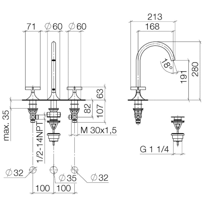 Dornbracht VAIA Waschtisch-Dreilochbatterie mit Ablaufgarnitur