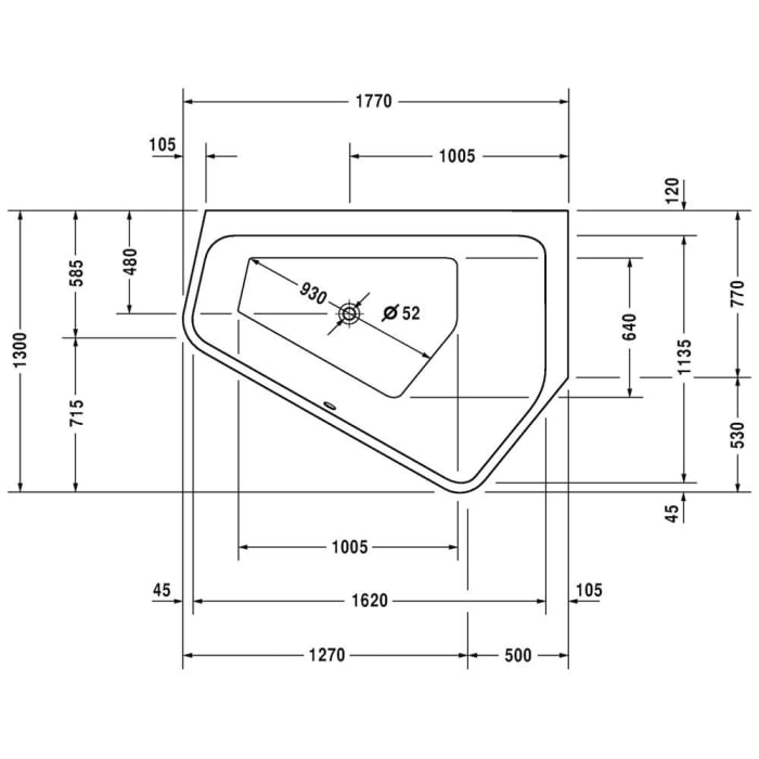 Duravit Paiova 5-Eck Whirlwanne 177 x 130 cm mit Combi-System P, Ecke rechts