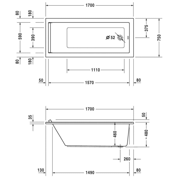 Duravit Starck Badewanne Rechteck 170 x 75 cm