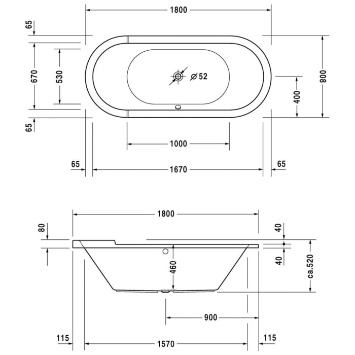 Duravit Starck Oval Badewanne 180 x 80 cm