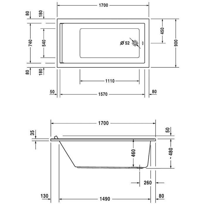 Duravit Starck Badewanne Rechteck 170 x 90 cm