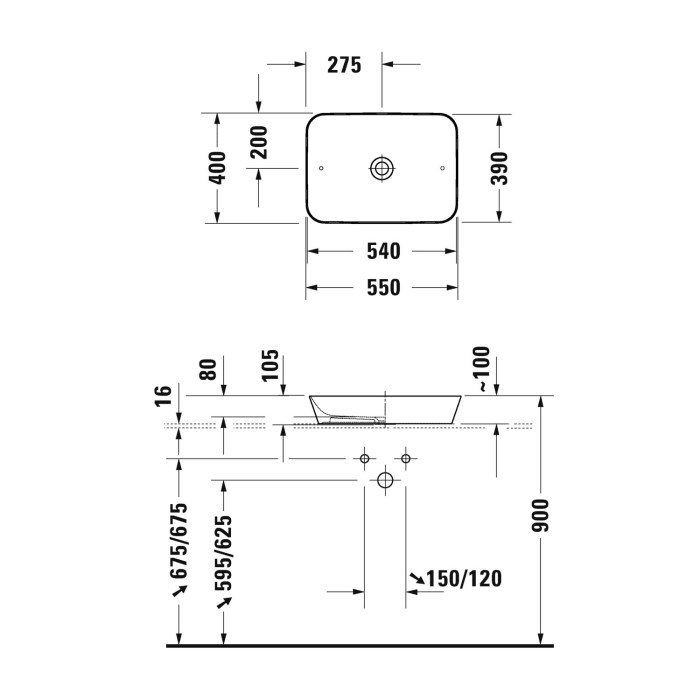 Duravit Cape Cod Aufsatzbecken 55 x 40 cm ohne Hahnloch
