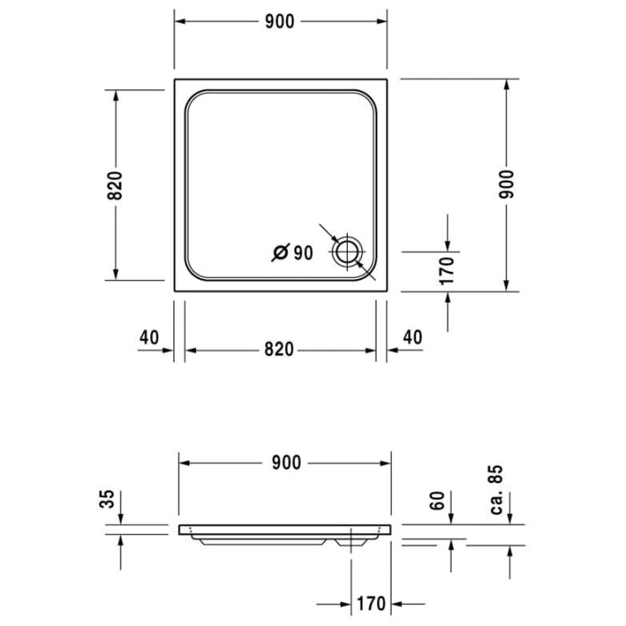 Duravit D-Code Quadrat Duschwanne 90 x 90 cm