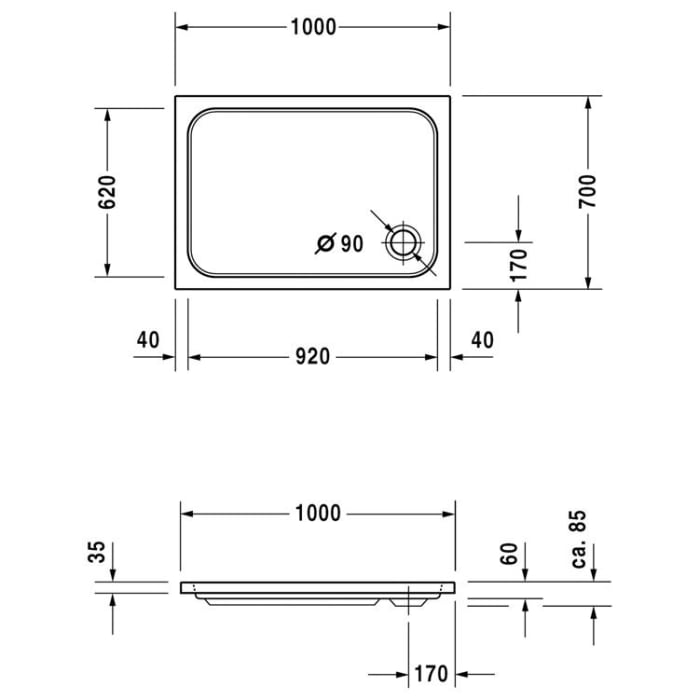 Duravit D-Code Rechteck Duschwanne 100 x 70 cm
