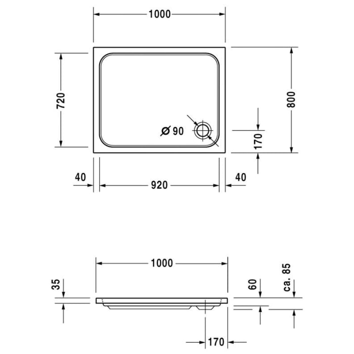Duravit D-Code Rechteck Duschwanne 100 x 80 cm