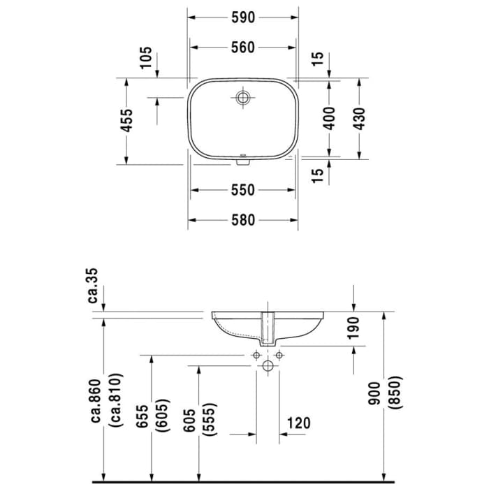 Duravit D-Code Einbauwaschtisch 56 cm