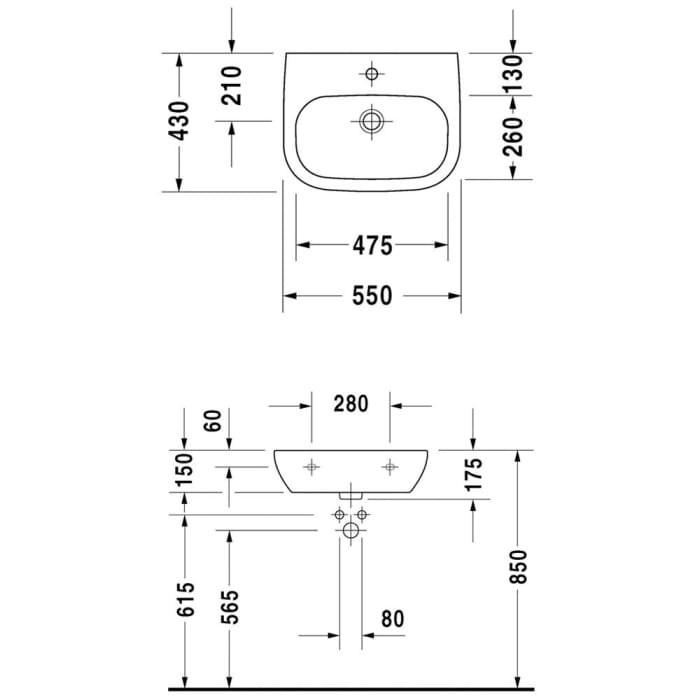 Duravit D-Code Waschtisch Med 55 cm mit Hahnloch