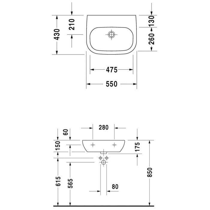 Duravit D-Code Waschtisch Med 55 cm ohne Hahnloch