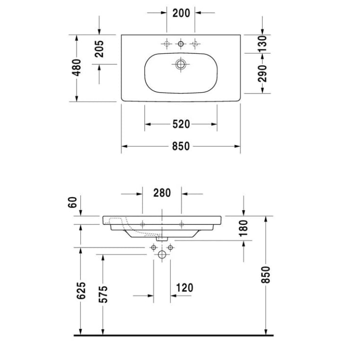 Duravit D-Code Möbelwaschtisch Med 85 cm mit 1 Hahnloch