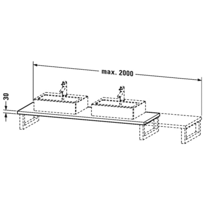 Duravit L-Cube Konsole 200 x 55 cm für Aufsatzbecken und Einbauwaschtische