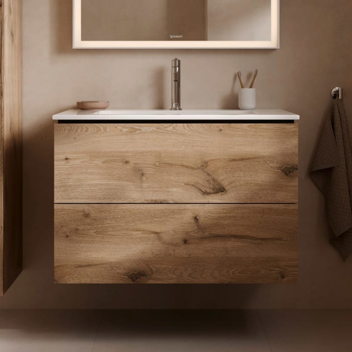 Duravit L-Cube Waschtischunterbau wandhängend mit 2 Auszügen, 82 x 48,1 cm, Becken mittig
