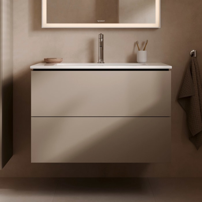 Duravit L-Cube Waschtischunterbau wandhängend mit 2 Auszügen, 82 x 48,1 cm, Becken mittig