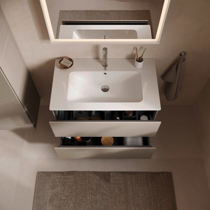 Duravit L-Cube Waschtischunterbau wandhängend mit 2 Auszügen, 82 x 48,1 cm, Becken mittig