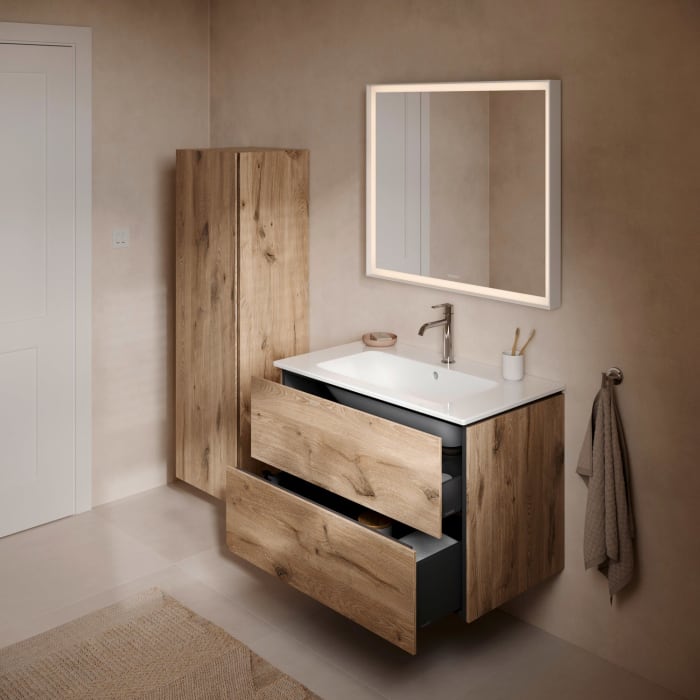 Duravit L-Cube Waschtischunterbau wandhängend mit 2 Auszügen, 82 x 48,1 cm, Becken mittig