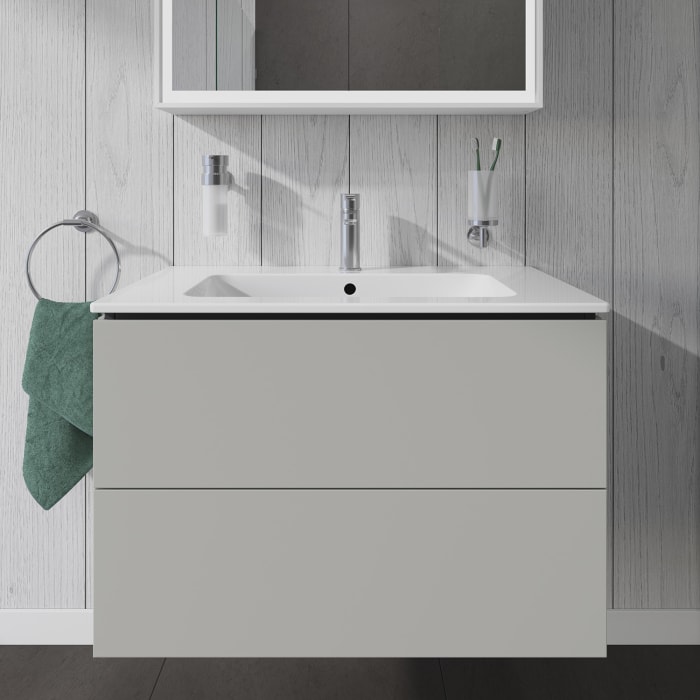 Duravit L-Cube Waschtischunterbau wandhängend mit 2 Auszügen, 82 x 48,1 cm, Becken mittig