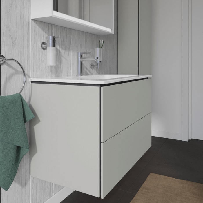 Duravit L-Cube Waschtischunterbau wandhängend mit 2 Auszügen, 82 x 48,1 cm, Becken mittig