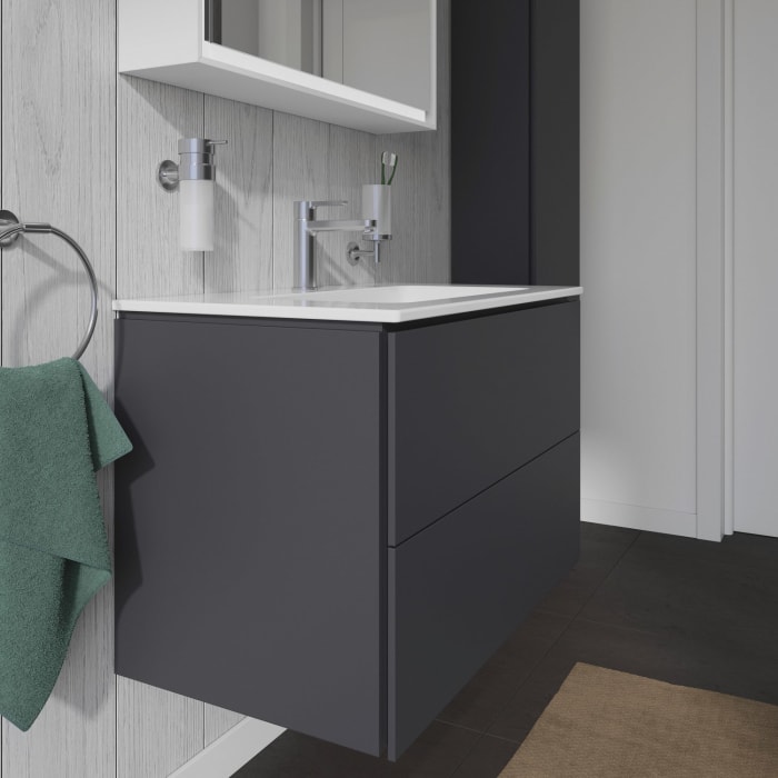 Duravit L-Cube Waschtischunterbau wandhängend mit 2 Auszügen, 82 x 48,1 cm, Becken mittig