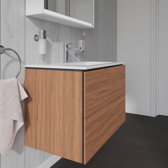Duravit L-Cube Waschtischunterbau wandhängend mit 2 Auszügen, 82 x 48,1 cm, Becken mittig