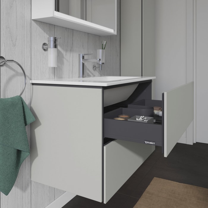 Duravit L-Cube Waschtischunterbau wandhängend mit 2 Auszügen, 82 x 48,1 cm, Becken mittig