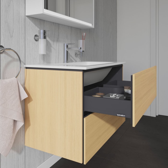 Duravit L-Cube Waschtischunterbau wandhängend mit 2 Auszügen, 82 x 48,1 cm, Becken mittig