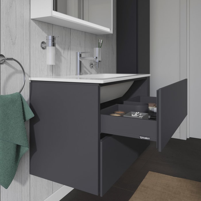 Duravit L-Cube Waschtischunterbau wandhängend mit 2 Auszügen, 82 x 48,1 cm, Becken mittig