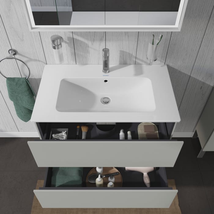 Duravit L-Cube Waschtischunterbau wandhängend mit 2 Auszügen, 82 x 48,1 cm, Becken mittig