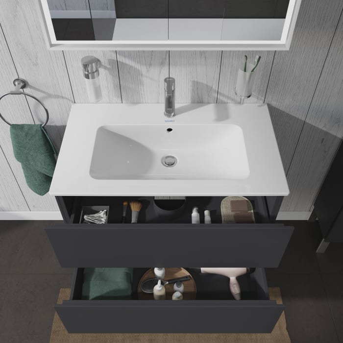 Duravit L-Cube Waschtischunterbau wandhängend mit 2 Auszügen, 82 x 48,1 cm, Becken mittig