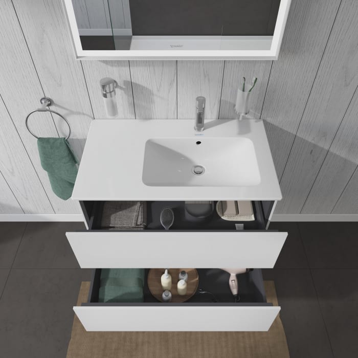 Duravit L-Cube Waschtischunterbau wandhängend mit 2 Auszügen, 82 x 48,1 cm, Becken rechts