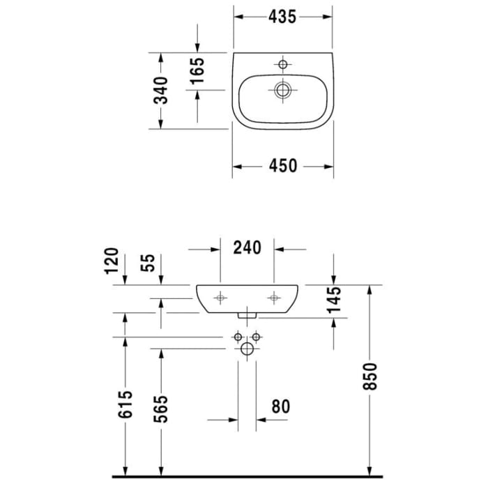 Duravit D-Code Waschtisch Med 45 cm mit Hahnloch