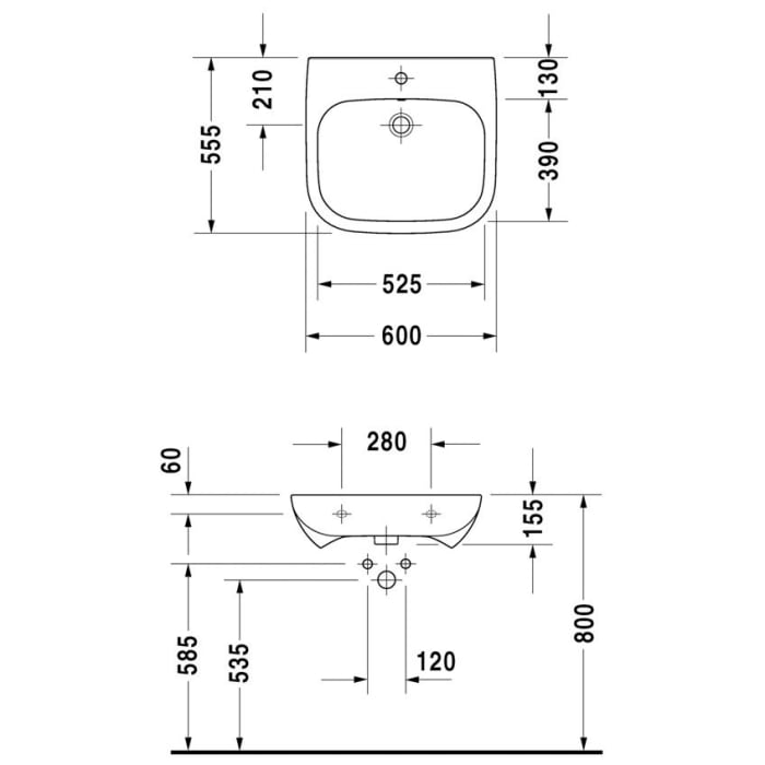 Duravit D-Code Vital Waschtisch 60 cm, mit Überlauf