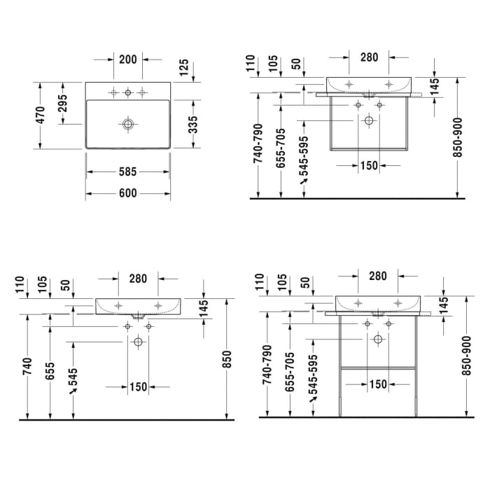 Duravit DuraSquare Waschtisch mit 1 Hahnloch, 60 x 47 cm