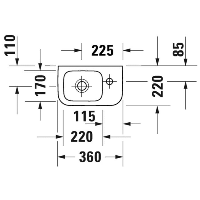 Duravit DuraStyle Handwaschbecken 36 cm, mit 1 Hahnloch rechts