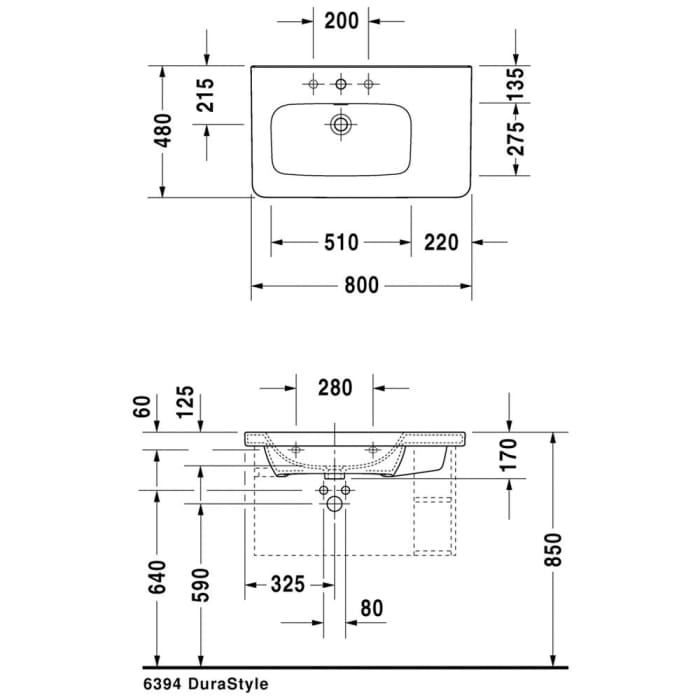 Duravit DuraStyle Möbelwaschtisch 80 cm asymmetrisch, Becken links mit 1 Hahnloch