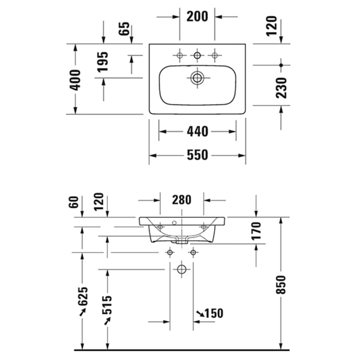 Duravit DuraStyle Möbelwaschtisch Compact 55 cm mit einem Hahnloch