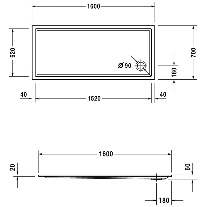 Duravit Starck Slimline Duschwanne Rechteck 160 x 70 cm