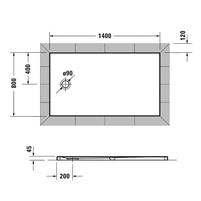 Duravit Tempano Duschwanne 140 x 80 cm, mit Antislip