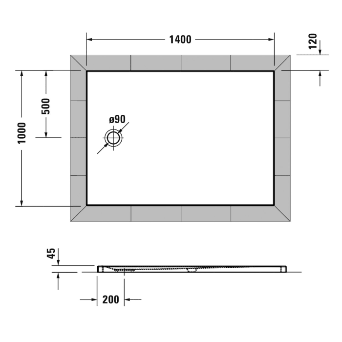 Duravit Tempano Duschwanne 140 x 100 cm, mit Antislip