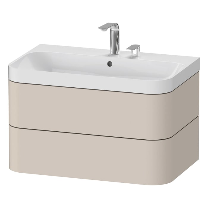 Duravit Happy D.2 Plus c-shaped Waschtisch mit 2 Hahnlöchern, mit Unterschrank, 77,5 x 49 cm